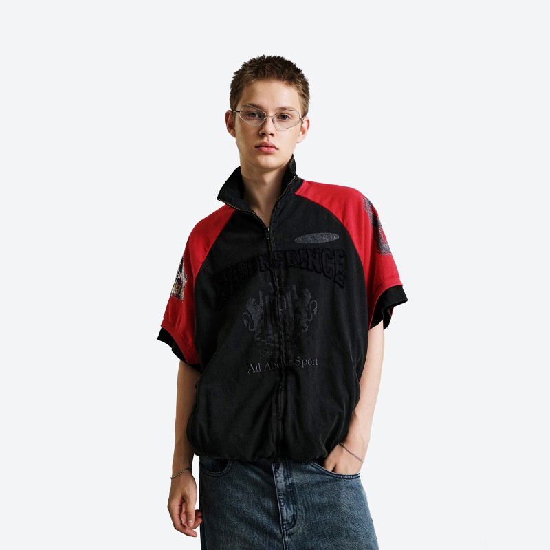 Retro Patchwork Zip‑Up Jacket